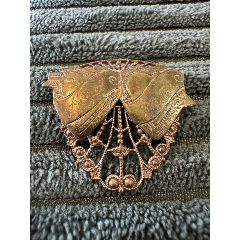Vintage Gold Tone Arrow Heart Filigree Brooch Pin Antique Jewelry‎